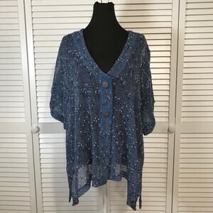 NWOT Blair Boho Navy Blue Fishnet Mesh Flowy Oversized Tunic Blouse XL